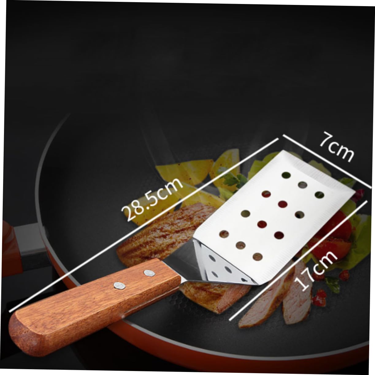 PRETYZOOM Modern Kitchen Baking Spatula Stainless Steak Pancake Shovel Wooden Handle Comfortable to Hold Time-saver
