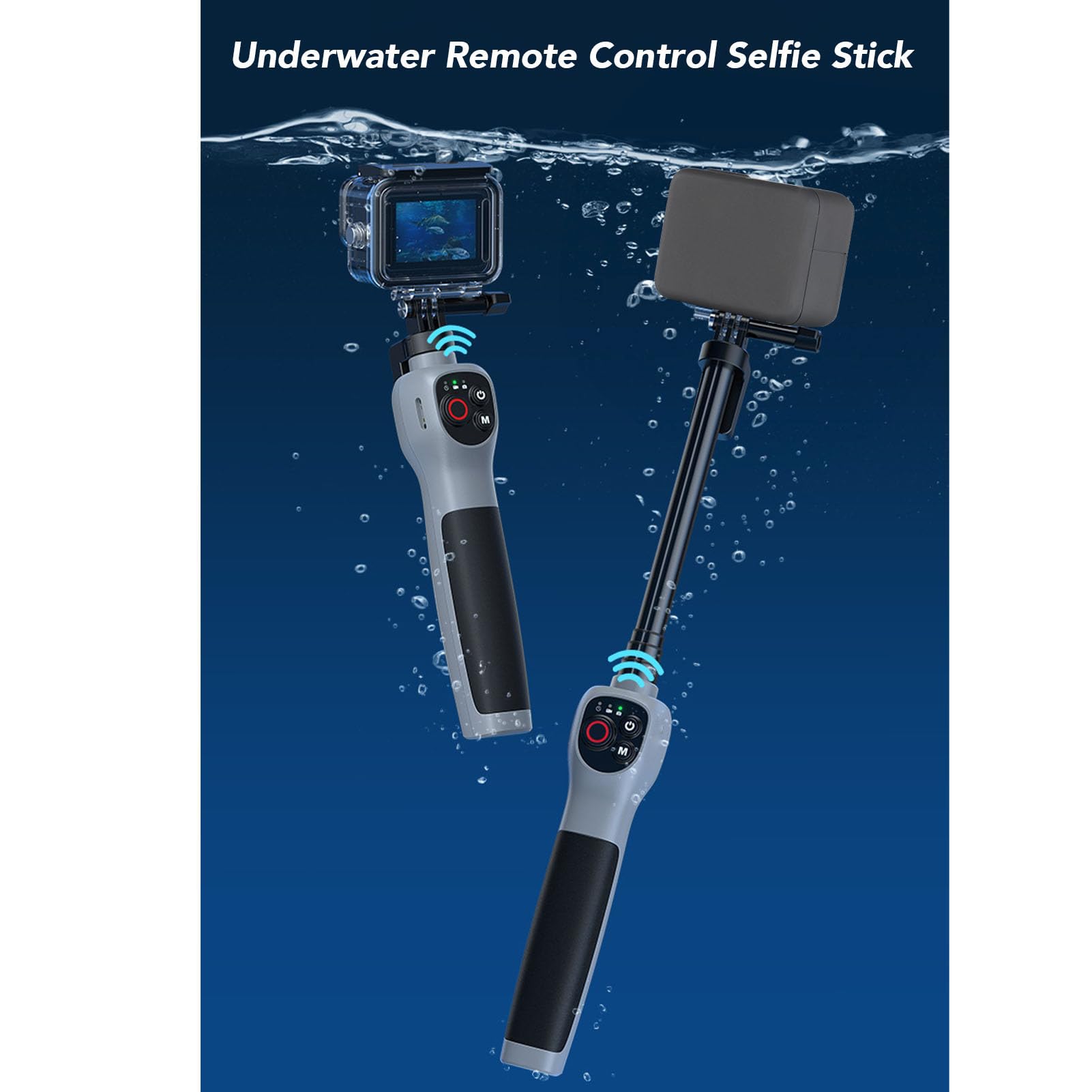Diyeeni Palo Selfie Subacuático con Control Remoto Bluetooth, Poste Telescópico a Prueba de Agua de 30 M para Aventuras Acuáticas con Control de Cámara Bluetooth Incorporado