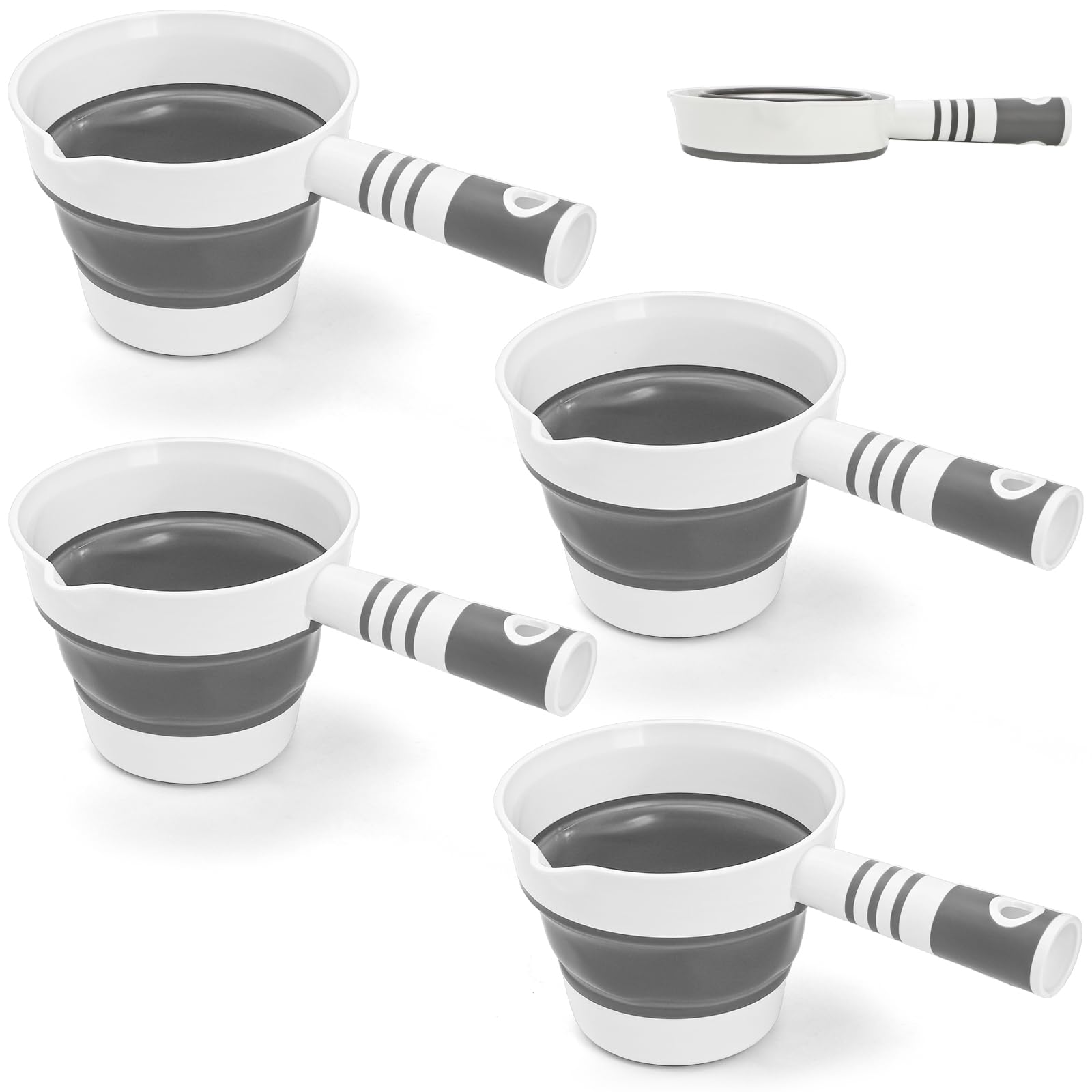 Peohud 4 Pack Folding Water Ladle, Collapsible Water Scoop for Bath, Portable Water Dipper for Kitchen Bathroom Garden Camping Travel
