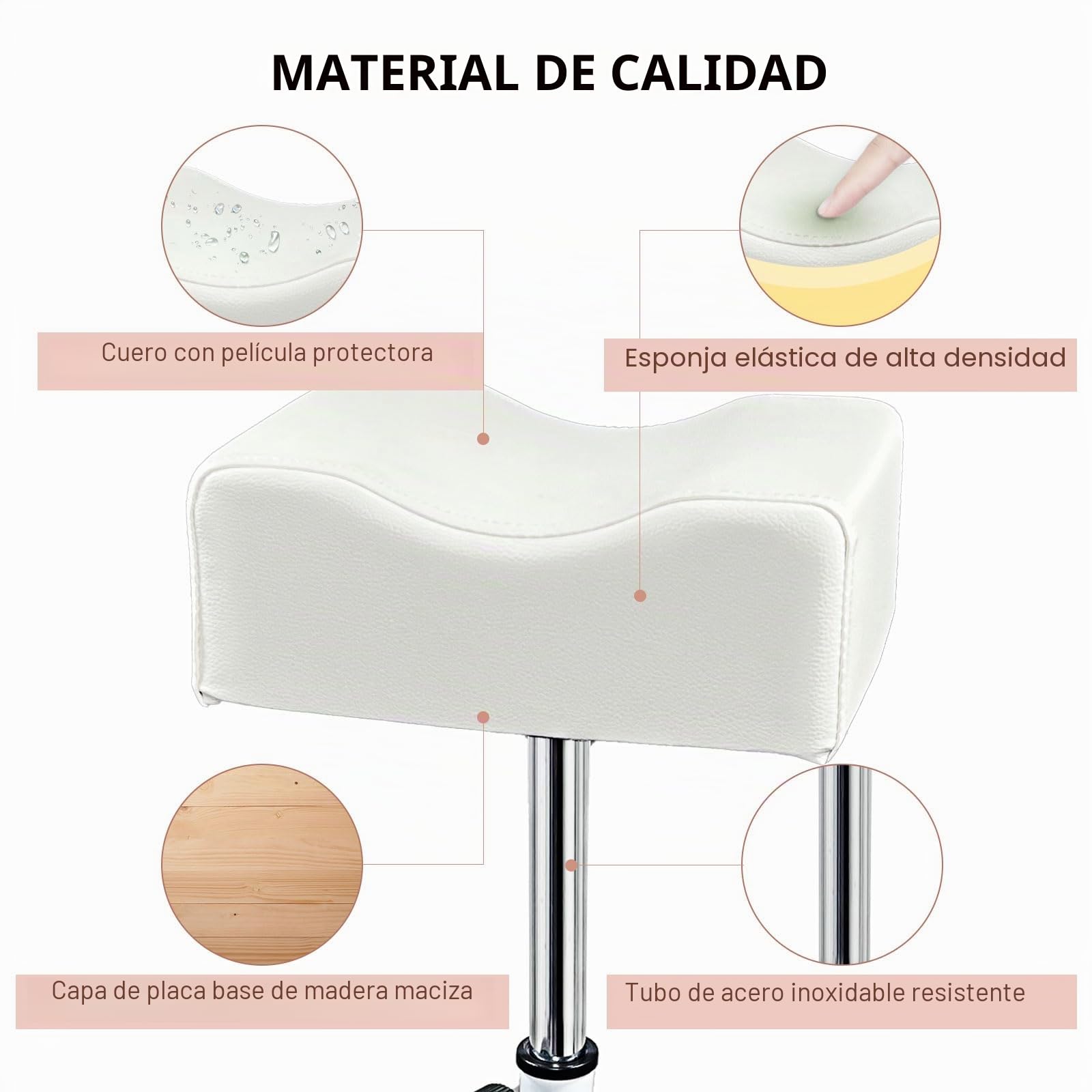 Taburete de pedicura,Cuidado de los pies de manicura,Silla ajustable en altura Reposapiés para uñas Salón,Spa Masaje,Salón de bellezaUña,Blanco