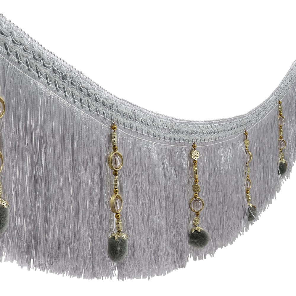 Long Tassel Fringe Trim Beading Drop Tassel Fringing Trimmings Fringe Lampshades Tent Trim Sewing Trimming Upholstery Drapery 3 Yards (Gray)
