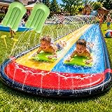 Trawsnew 15.75ft/480cm Wasserrutsche und 2 Bodyboards | Garten-Wasserrutsche Sommer-Rutsch-Wasserrutschen Wasserspielzeug mit eingebautem Sprinkler für Outdoor-Wasserspaß für Kinder (Blau & Gelb)