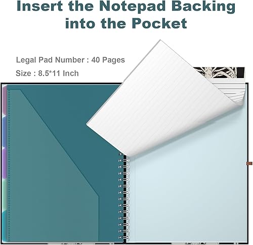 Miniatura 26 de Hongri Clipboard Folio with Refillable Lined Notepad, 8.5 x 11 Folders with Storage 10 Pockets, Spiral Portfolio, Size 12.8x 9.7 in, Office & School