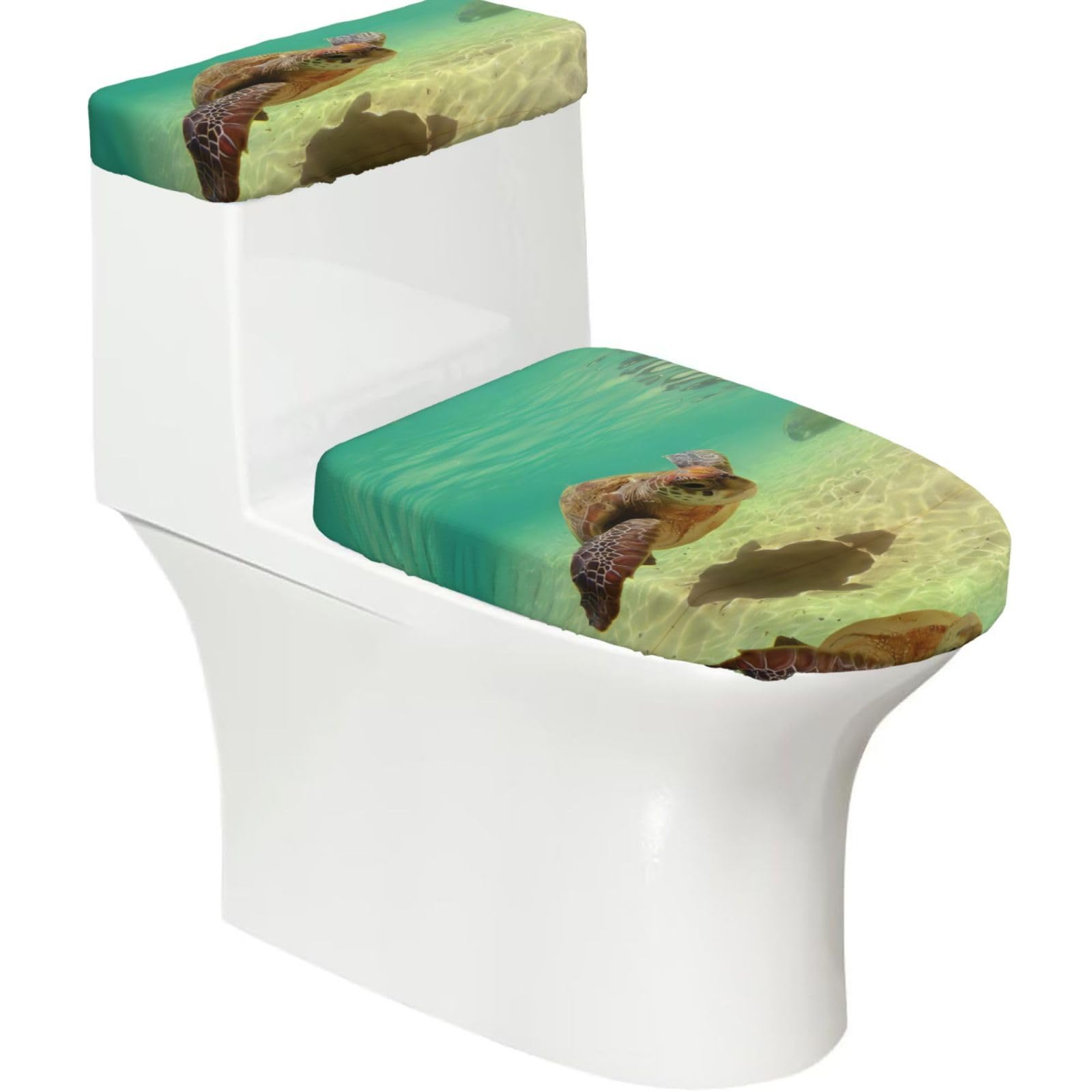 Mrowyc Black Lord Howe Island Sea Turtle Printed Toilet Seat Set - Set Of 2 - Universal Toilet Seat Cover - Housewarming Birthday Christmas Gift