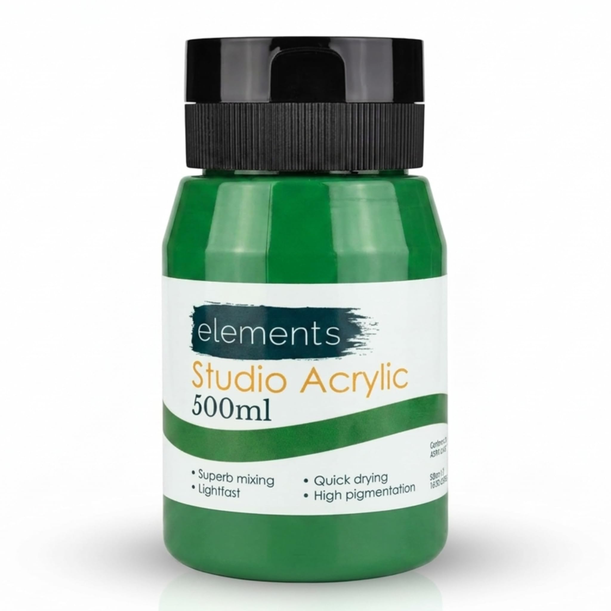 Elements 500 ml Studio Acrylic Paint Tub – Quick-Drying Paint for Canvas, Wood, Glass & More – Low-Odour Highly Pigmented Vibrant Acrylic Paints – Grass Green