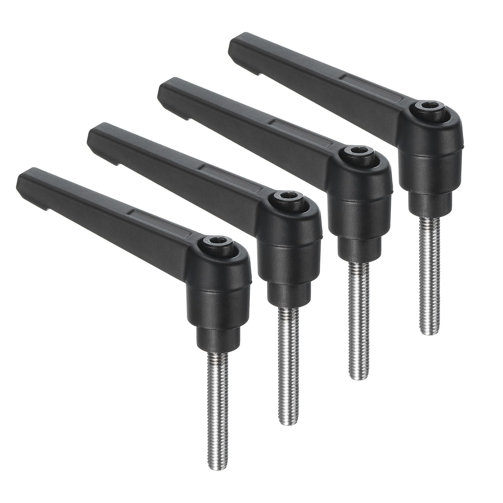 uxcell 4pcs Clamping Lever Handles, M5 x 35mm 304 Stainless Steel Threaded Male Stud, Adjustable Handles Locking Quick Release Ratchet Push Button Bolt Knobs, Black