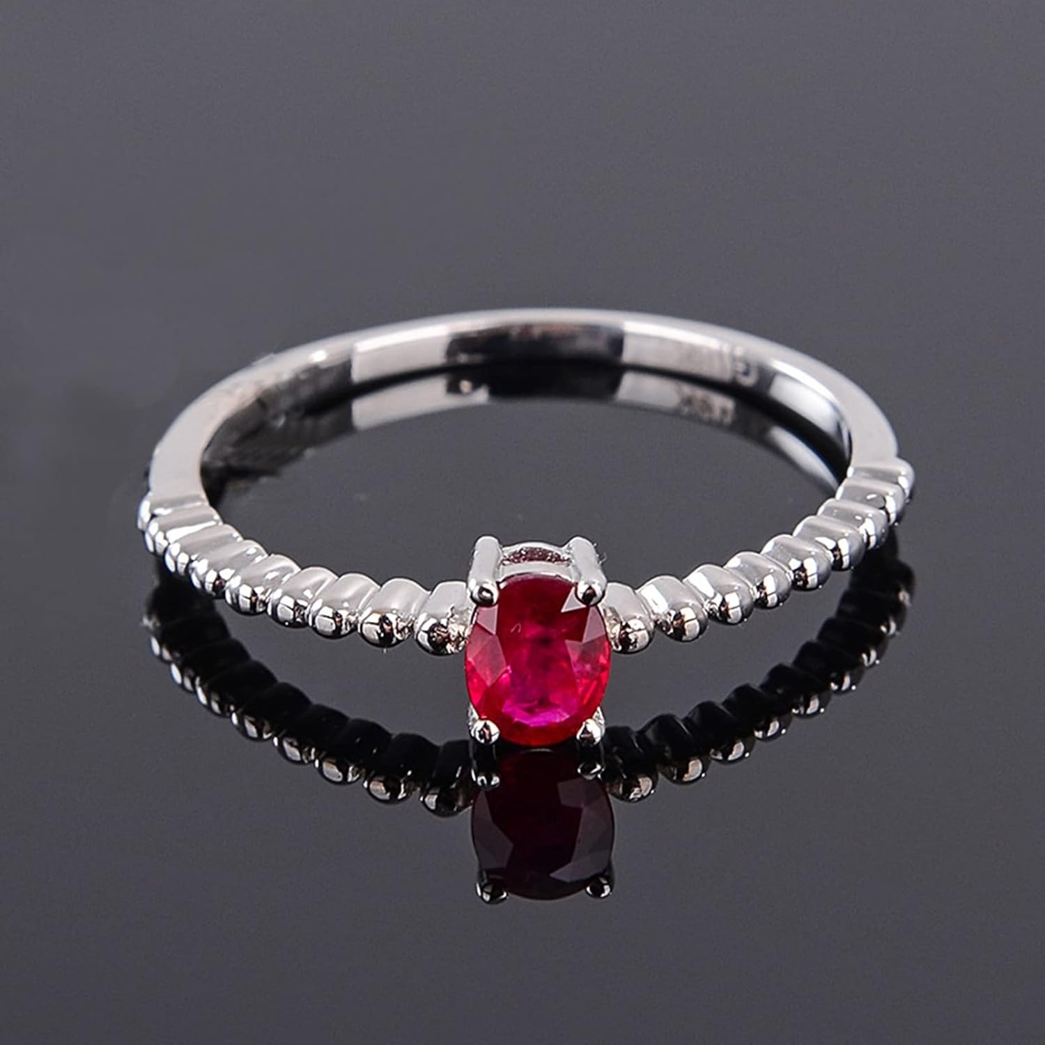Ruby Engagement Ring, Vintage Rings Teens 18K White Gold Ruby Oval Rings Jewelry Promise Gift for Women