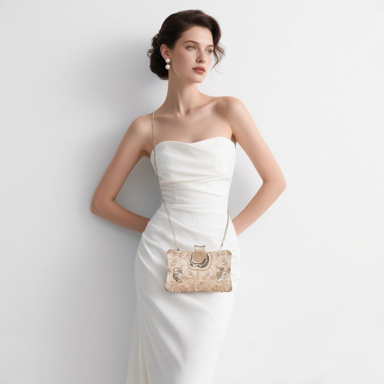 UBORSE Bridal Clutch Purses for Women Vintage Evening Bag Beaded Purses Accessories Luxury Gatsby 1920s with Chain | 1920s, Vintage, Beaded, Floral, Hard Shell, Sequin - Image 3