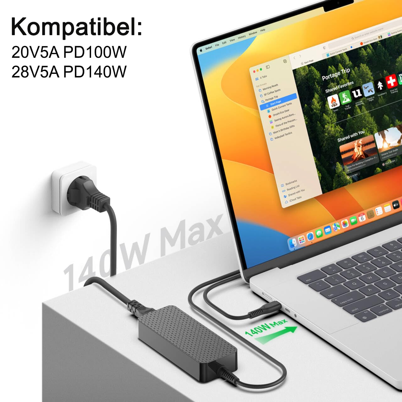 HKY Bloc d'alimentation ultra compact 140 W 28 V 5 A à base GaN pour ADP-140AB B, FSP-140 A1AR3, MacBook Pro 16" (2023) pour ordinateur portable HP TPN-DA29 Spare N22282-001 Gaming pour Anker 737 24