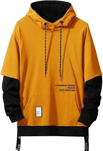 Moshtashio Mens Hoodie Colorblock Pullover Sweatshirt with Design Hip Hop
