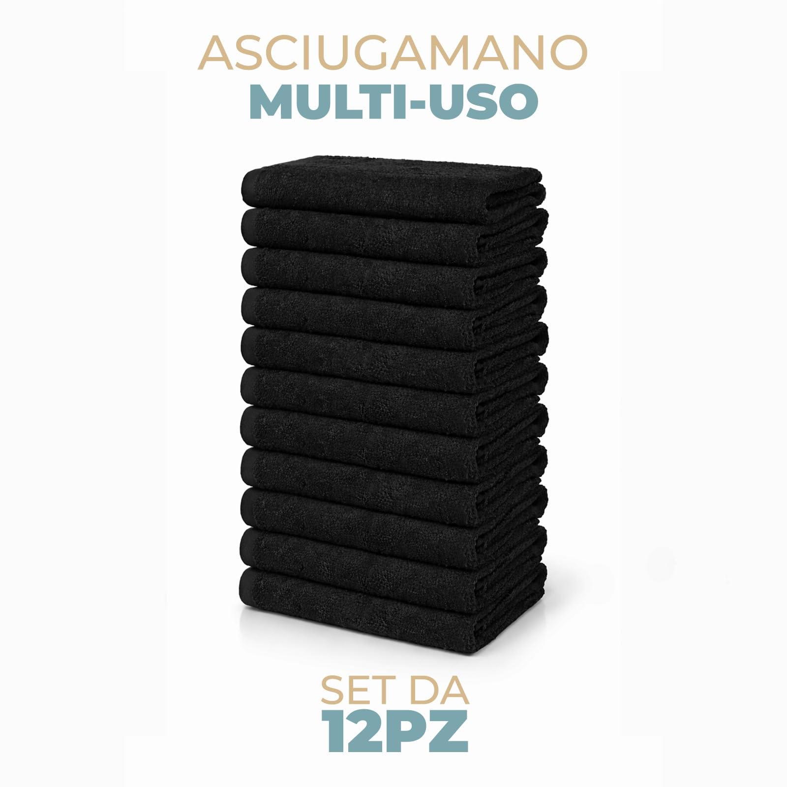 PARAMAISON Set 12 Asciugamani Bagno 100% Cotone 420 g/m² Nero 50x100 cm