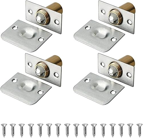 Cerradura de bola de puerta de armario, acero inoxidable ajustable para puerta, gabinete, armario, cocina (acabado satinado cepillado, paquete de 4)