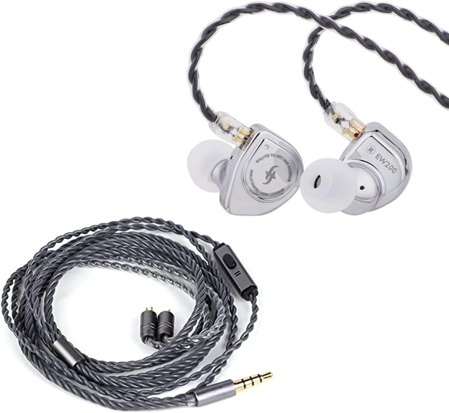 Linsoul SIMGOT EW200 10mm SCP Diaphragm Dynamic Driver in-Ear Earphones (EW200 with Mic) + Tripowin Grace Silver-Plated Oxygen Free Copper OFC in Ear Earphone Cable