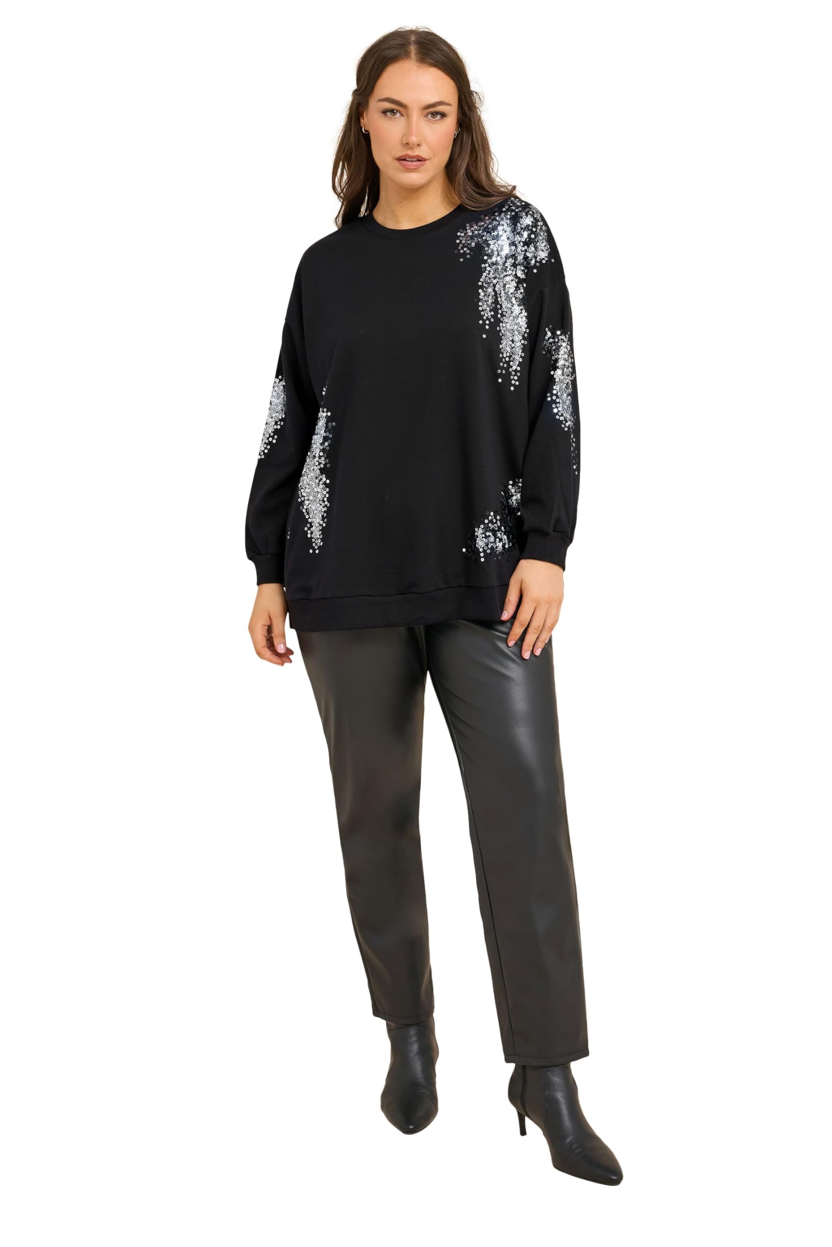 Evans Women's Black Curve & Silver Sequin Embellished Sweatshirt - Plus Size Curve