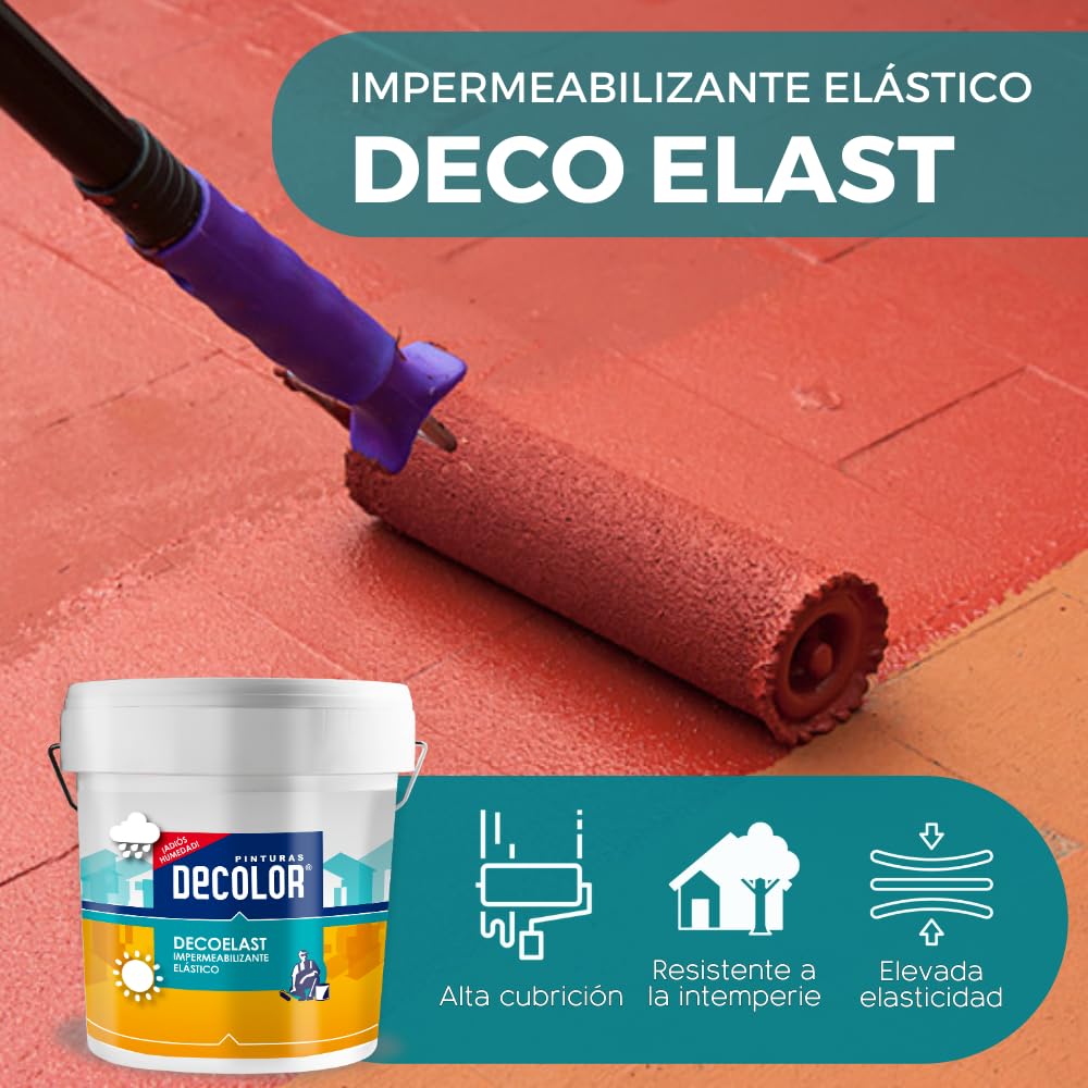 Deco-Elast. Revestimiento impermeabilizante elástico para Terrazas, Cubiertas, Tejados, Etc. 4 Litros Rojo Teja