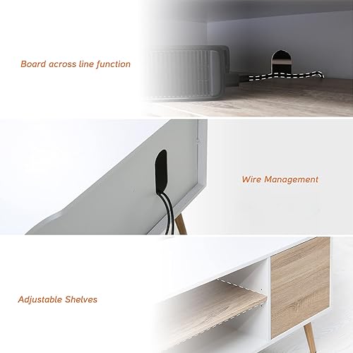 Miniatura 5 de WAMPAT Soporte de TV moderno de mediados de siglo para centro de entretenimiento 2 en 1 de hasta 100 pulgadas, consola de TV con gabinete de