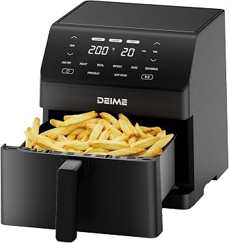 DEIME Air Fryer 6.5 QT 12-in-1 Dual heating for 360 Crispy Meals Large Capacity Oven Air Fryers Healthy Cooker with Fast Cooking with Bake, Roast, Broil, Non-Stick Basket