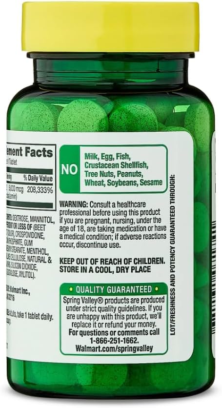 Spring Valley Vitamin B12 Fast Dissolve Tablets, 5000 mcg, Mixed Berry Flavor, Supports Metabolism, 45 Count
