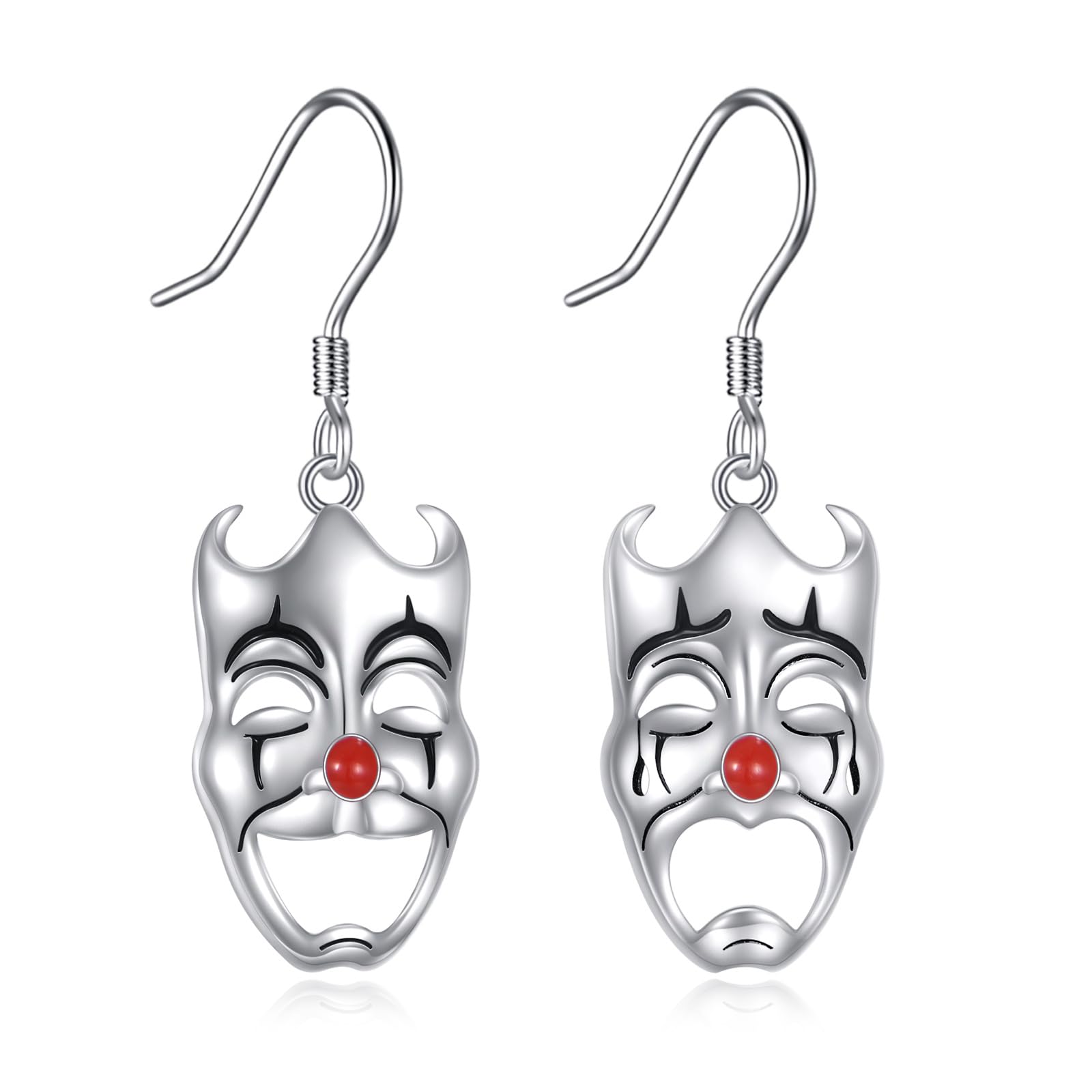 Orecchini a forma di commedia e tragedia, in argento Sterling, dramma, teatro, gocca, regalo per donne ispirato al focatoma dell'opera.