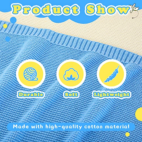 Tudomro 2 Pack Cotton Knit Baby Blanket 39 X 31 Inch Receiving Baby Blankets Soft Warm Toddler Blanket For Unisex Newborns Infants Boys Girls Stroller Crib Quilt Nursery Travel, Blue And Beige White #TOP3
