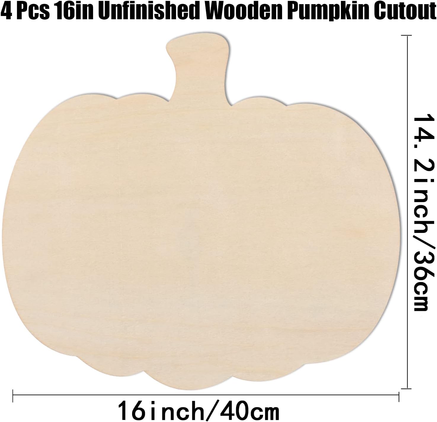4 Pieces 16 Inches Thanksgiving Wooden Pumpkin Cutouts Unfinished Wood Pumpkin Craft Cut-Out Blank Pumpkin Shapes for Fall Autumn Thanksgiving Halloween Party DIY Craft Decoration Supplies
