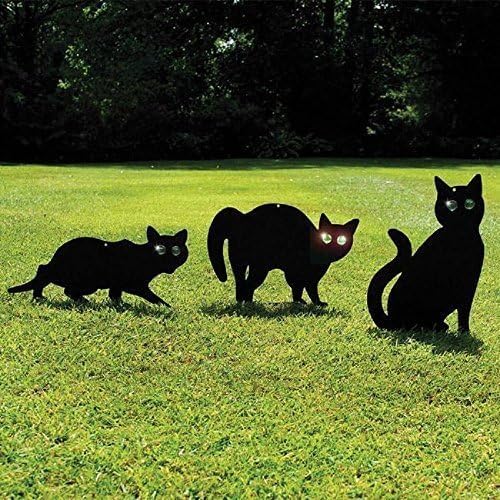 Garden Mile Black Cat Deterrant Pest Control Scarer - 3 Pack of Cat Stakes Garden Decorations Outdoor Animal Silhouettes with Glowing Eyes for Garden, Pathway Decorations