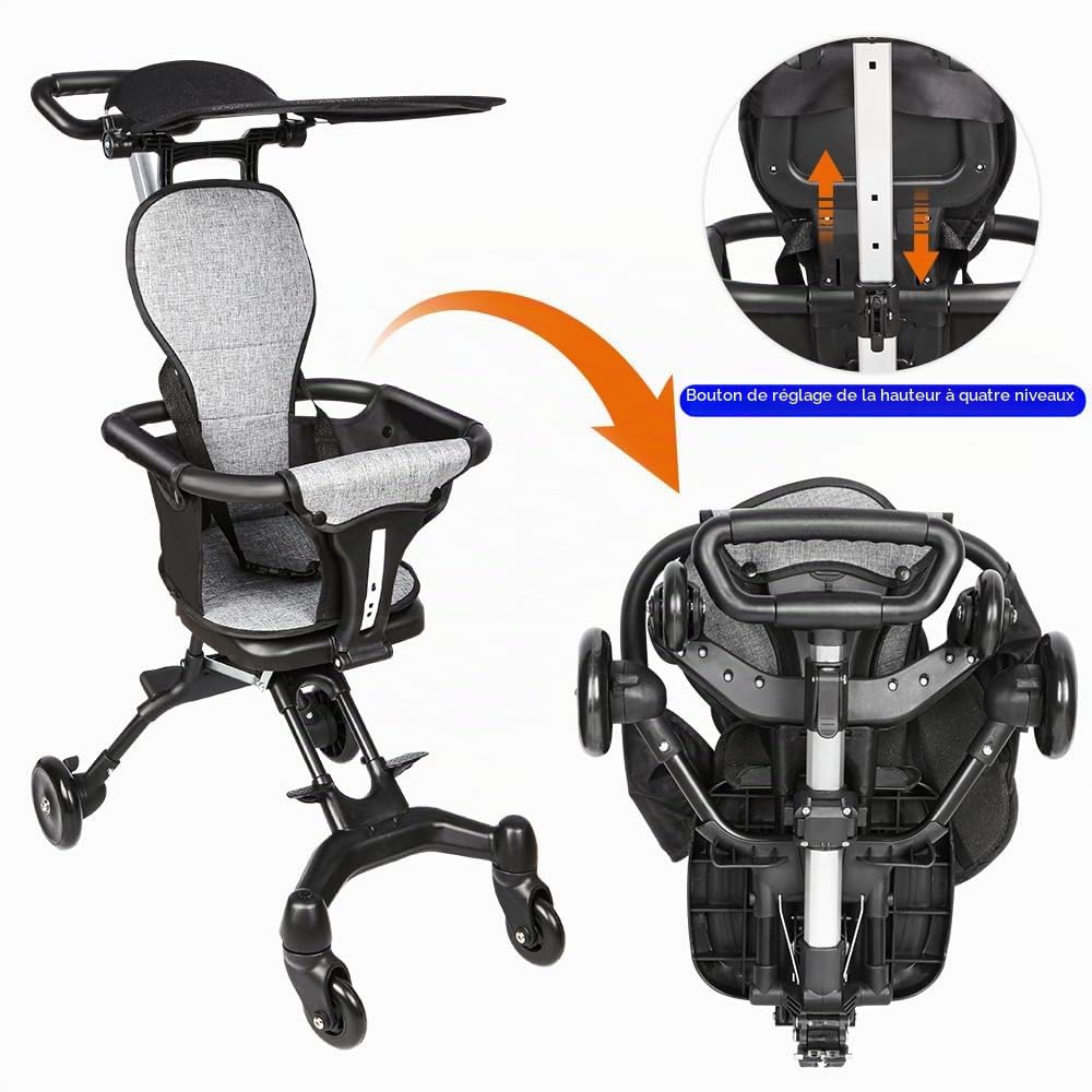 Poussette Canne Compacte Poussette de Voyage Poussettes Compacte Bébé (Noir, Pliable)