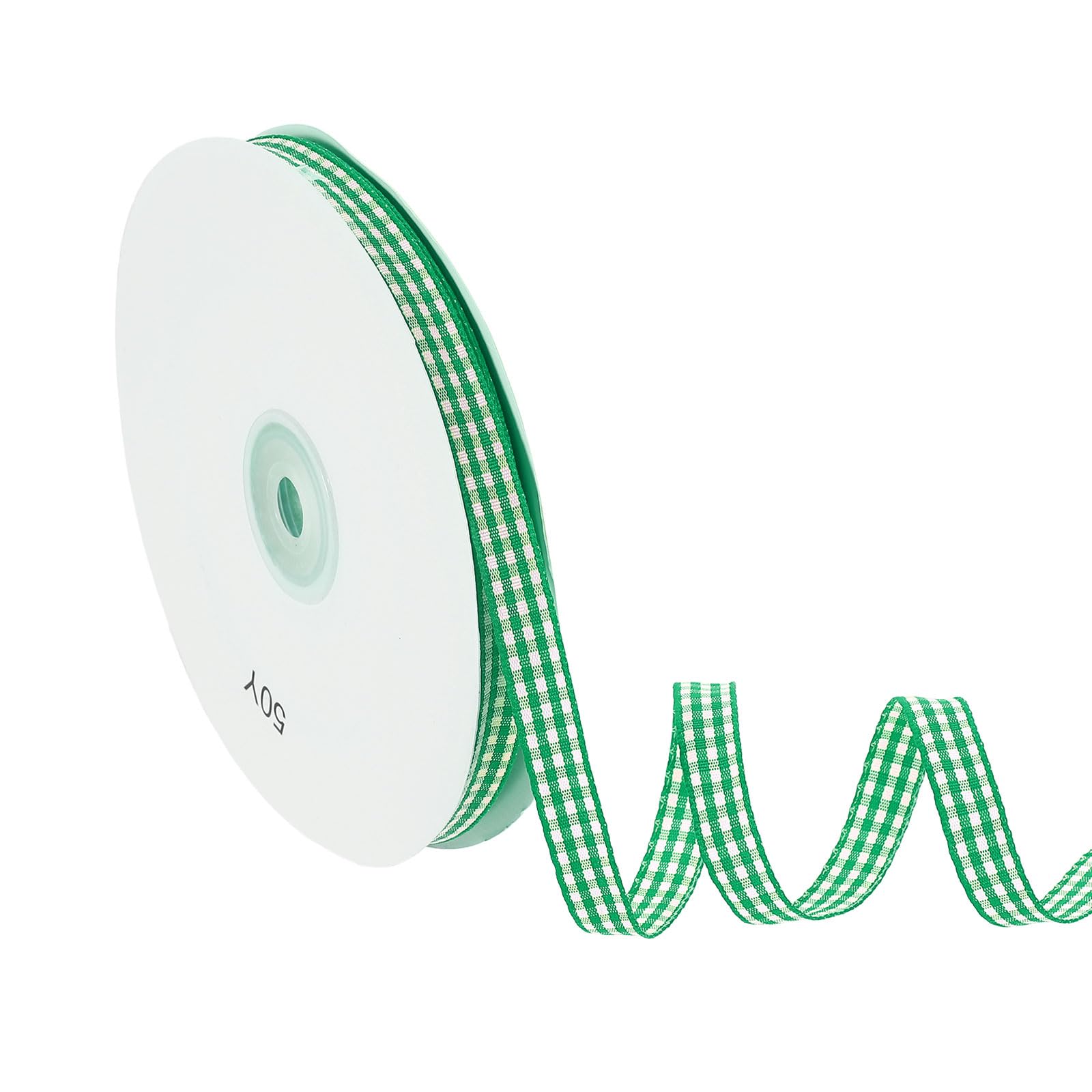 PATIKIL 50 Yard x 3/8 Inch Gingham Ribbon, Plaid Ribbon Nylon Checkered Gift Wrapping Strip for Thanksgiving Bow Wreath Craft Birthday Wedding, Light Green — image 1