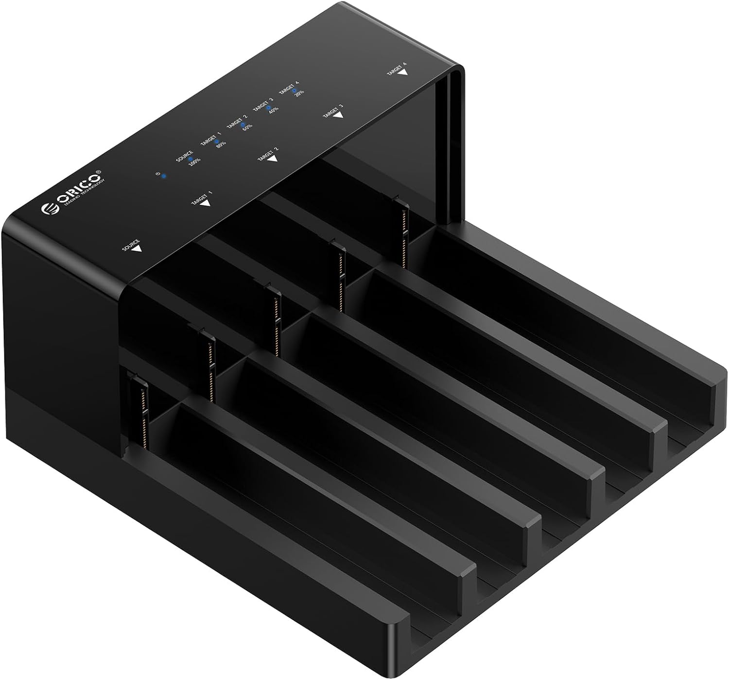 Empty ORICO 5 Bay Hard Drive Docking Station showing the five empty bays ready for hard drive insertion.