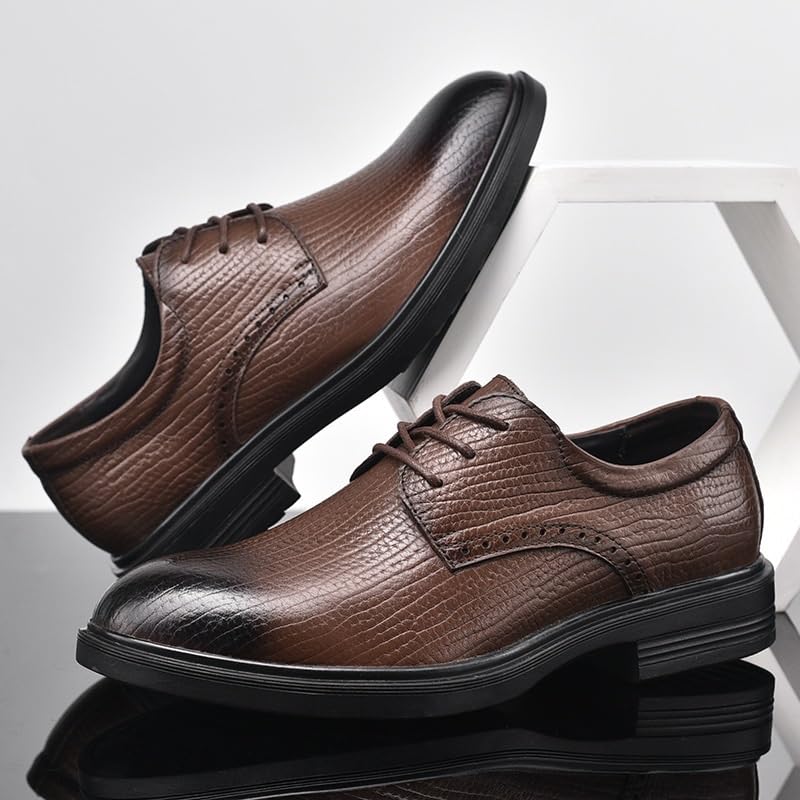 Dress Oxford Shoes for Men's Lace-up Prom Wedding Rubber Sole Block Heel Low Top Casual Cap Toe Design Outdoor Genuine Leather3