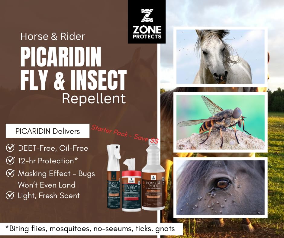 Horse & Rider Fly Insect Repellent Starter Pack – Picaridin 10oz Continuous Spray 32oz Refill 80ct Face Ear Wipes – 12 Hour Protection for Horses Riders Mosquitoes Gnats Ticks - image 4