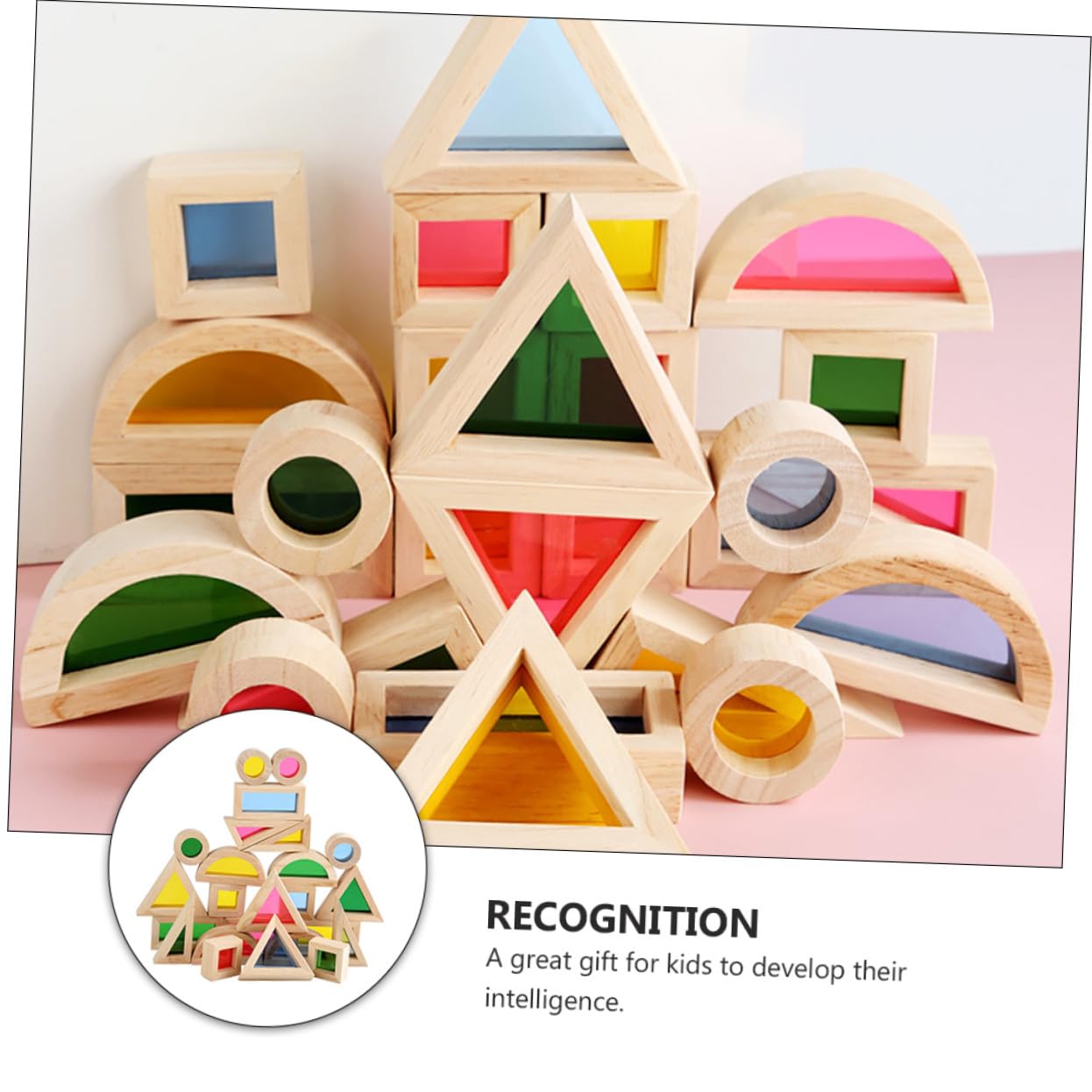 Uonlytech 24 Pezzi Blocchi da Costruzione in Legno Colorati Giochi Montessori per Anni Giocattoli Educativi Cognitivi Forme e Colori Stimolanti per Ragazzi e Ragazze