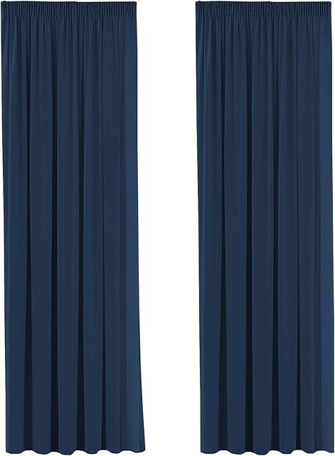 H.Versailtex Premium Blackout Window Curtain Draperies Room Darkening Pencil Pleat Thermal Drapes for Bedroom Energy Saving with Two Free Tiebacks - Navy, 90" Width x 72" Drop, Set of 2 pieces