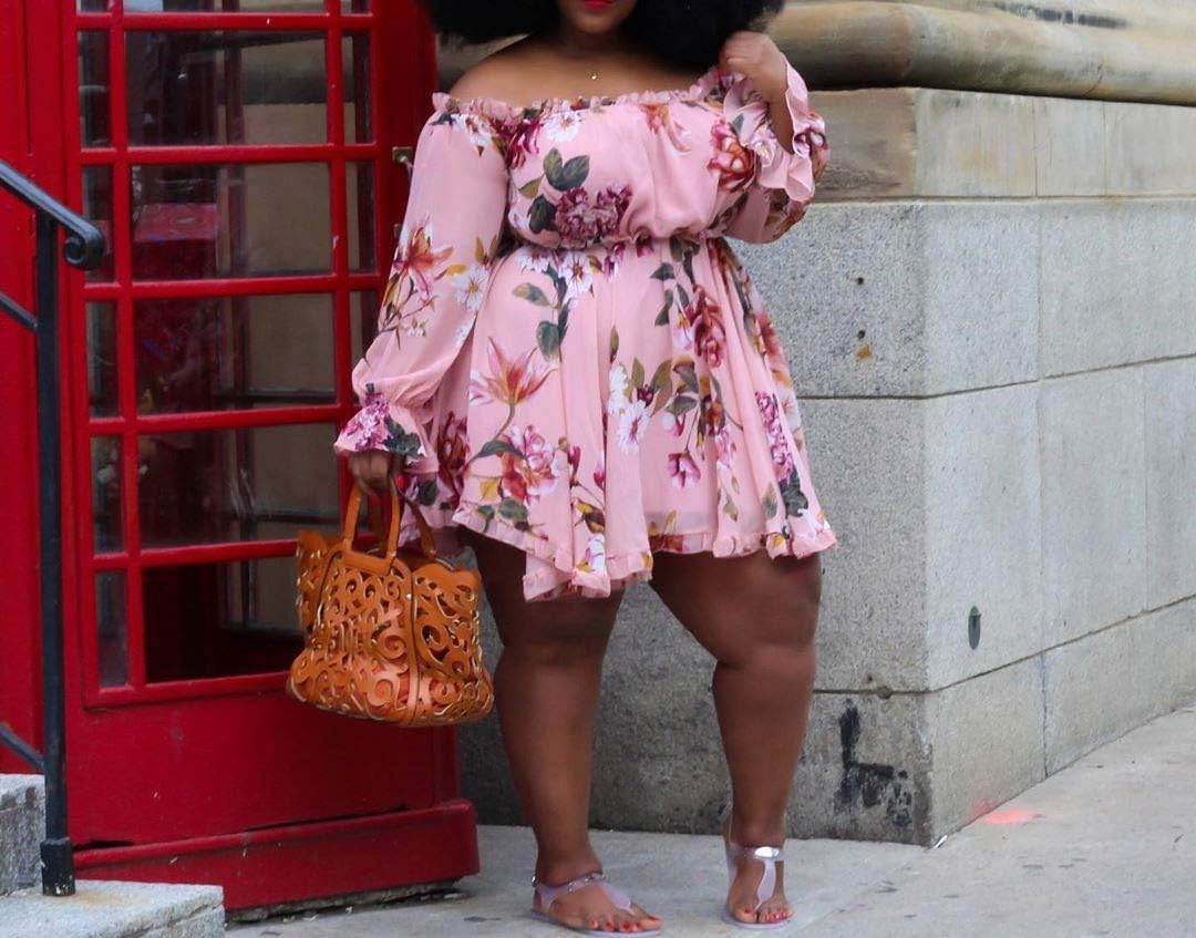 VERWIN Plus Size Print Long Sleeve Above Knee Sweet Cute Women's Midi Dress Floral A-Line Dress - Image 2