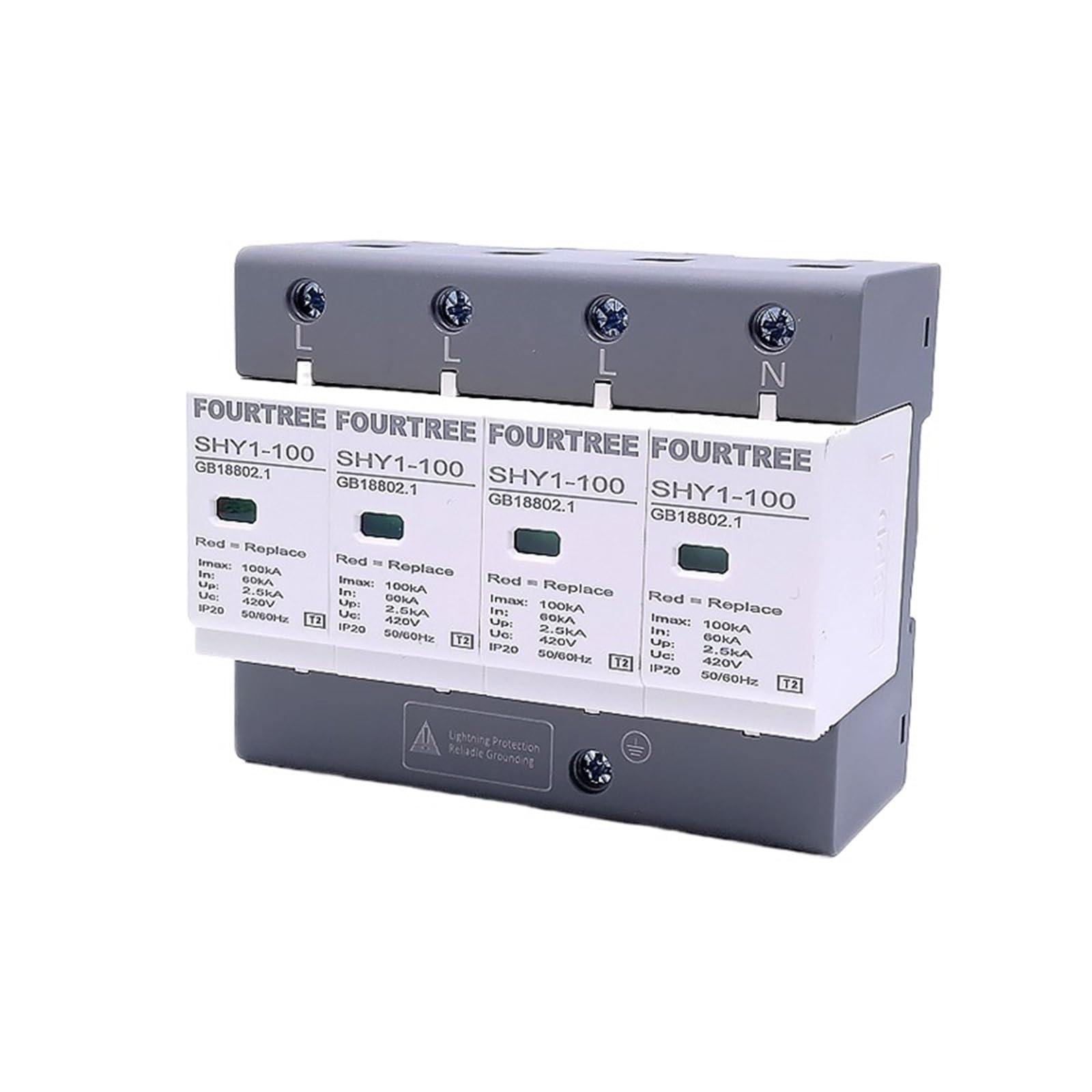 YFHGULBTK 1PCS Surge Protector AC 3P+N 40~80KA 60KA~100KA 385V 420V SPD House Lightning Protection Arrester Low-Voltage 4P(60-100ka,4P 420V AC)