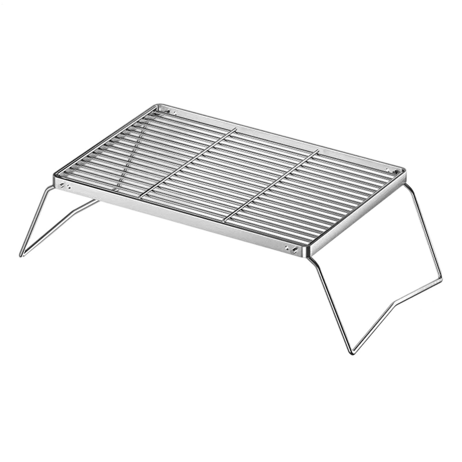 Stainless Steel Camping Stove Stand, Folding Campfire Grill Grate, Two-Height Adjustable Portable Barbecue Cooking Trivet, Cooking Rack for Camp Kitchen, Outdoor Picnic, Hiking, BBQ (L, 40x27x13cm)