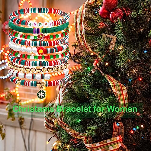 Nanafast Preppy Bracelets Christmas Bracelets Y2K Bracelets Heishi Bracelets Set Stretch Bracelets For Teen Girls Holiday Jewelry For Christmas Thanksgiving Christmas 2 #TOP5