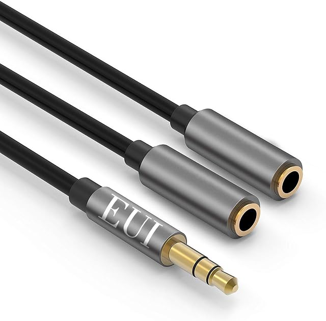 EUI Audio Splitter Cable for Headphone,3.5mm Male to 2 Female Ports,Audio Stereo Y Splitter,Headset Splitter for Smartphone,Sound Box,Car,MP3 Players