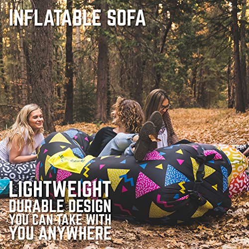 Chillbo Shwaggins Inflatable Couch – Cool Inflatable Chair. Upgrade Your Camping Accessories. Easy Setup is Perfect for Hiking Gear, Beach Chair and Music Festivals. (Nineties Black)