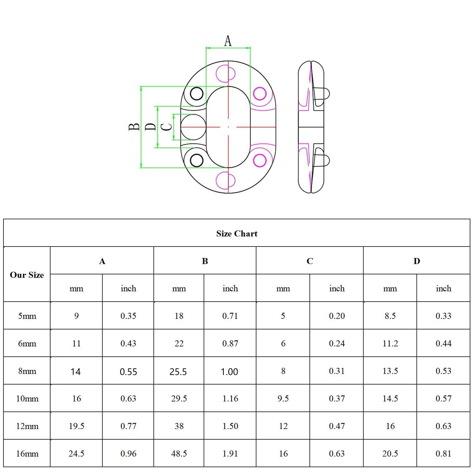 GRABLOOM 1Pc 316 Steels Ship Anchors Chain Link Connector Marine Grade Steels C Link Split Connectings Ship Anchors Chain Link Chain Link Connector Part