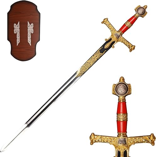 Miniatura 8 de Espada ceremonial de acero inoxidable Salomon King David Star de 46 pulgadas con mango negrorojo para colección, regalo