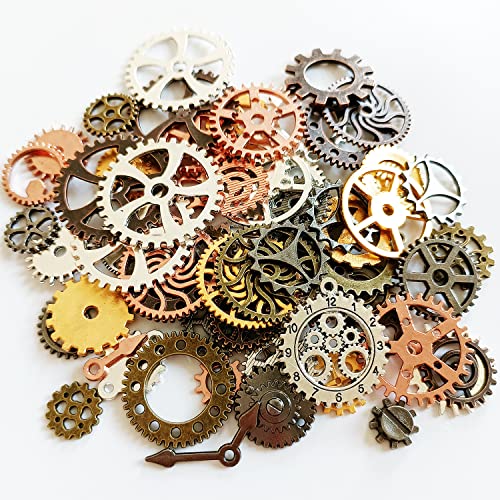 Czorange 100 Gram 6 Color Mixed Steampunk Gears Cogs Charms for Jewelry Making Supplies, Steampunk Accessories,Craft Projects