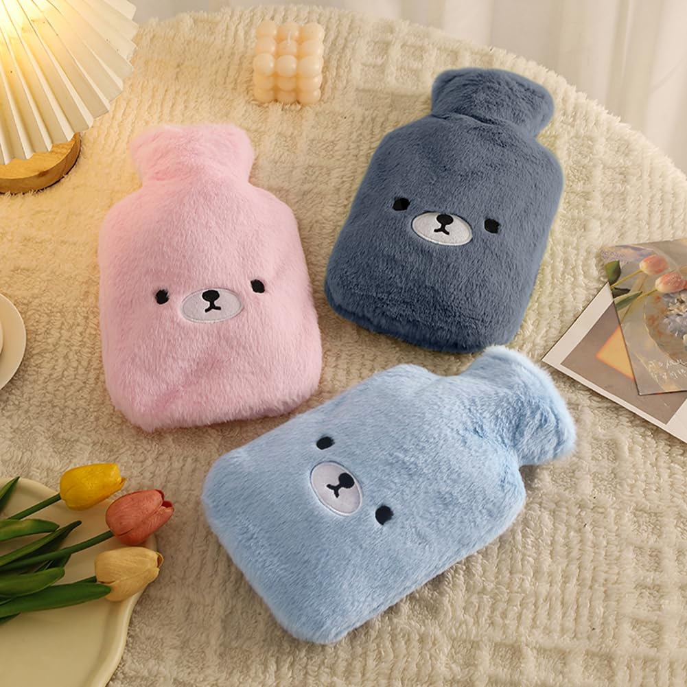 Flintronic Bouillotte Enfant, 2L Bouillotte avec Housse en Peluche Douce, Mains et Pieds Chauds, Amovible et Lavable, Anti-fuite et Antidéflagrant, Jolie Bouillottes Eau Chaude pour Enfant et Adulte