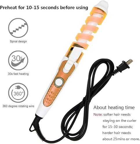 Miniatura 5 de Profesional portátil peluquería espiral rizador de cerámica rizador de pelo Waver Maker rizador de pelo varita rizadora (naranja)