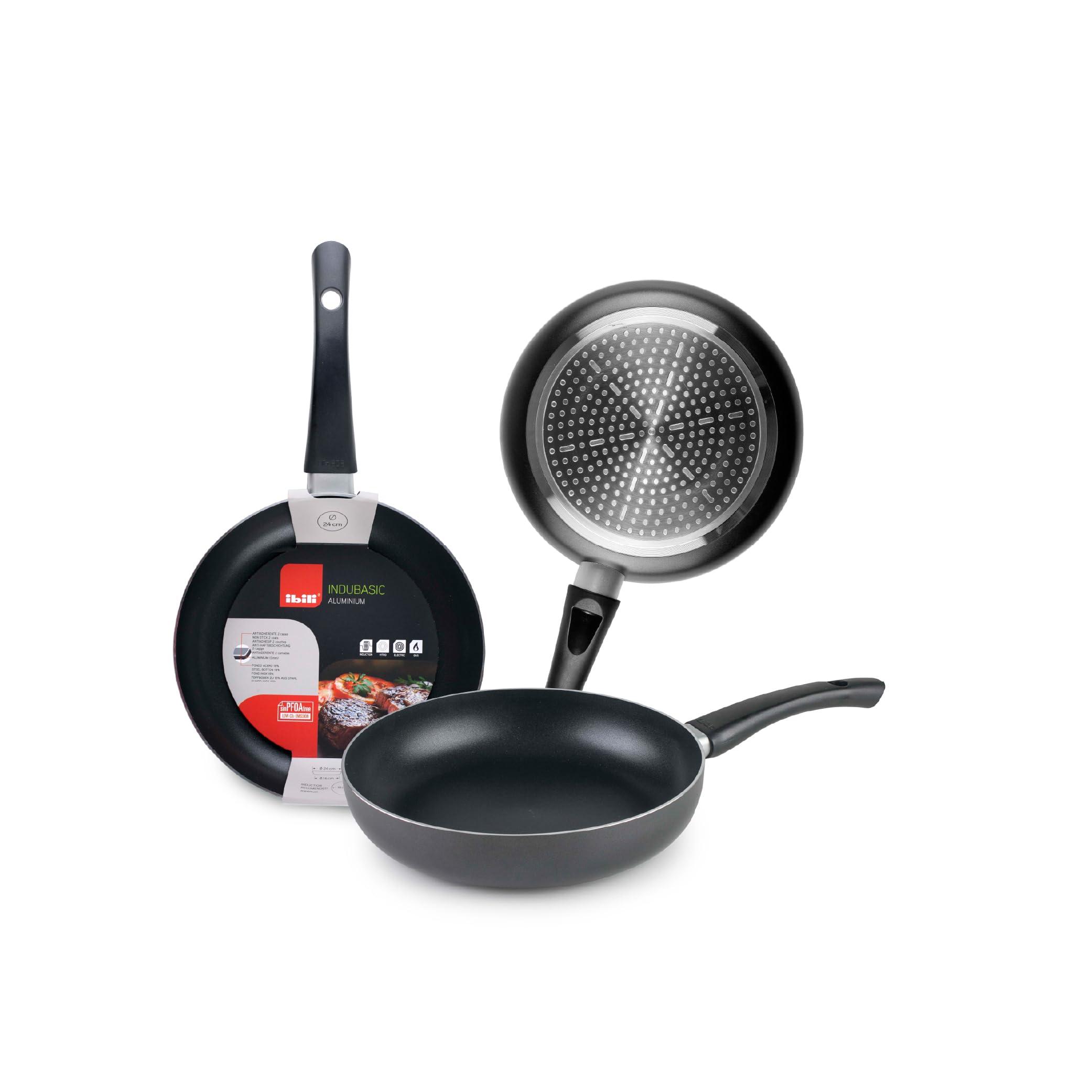 IBILI 405022 indubasic aluminium frying pan, Black, 22 cm