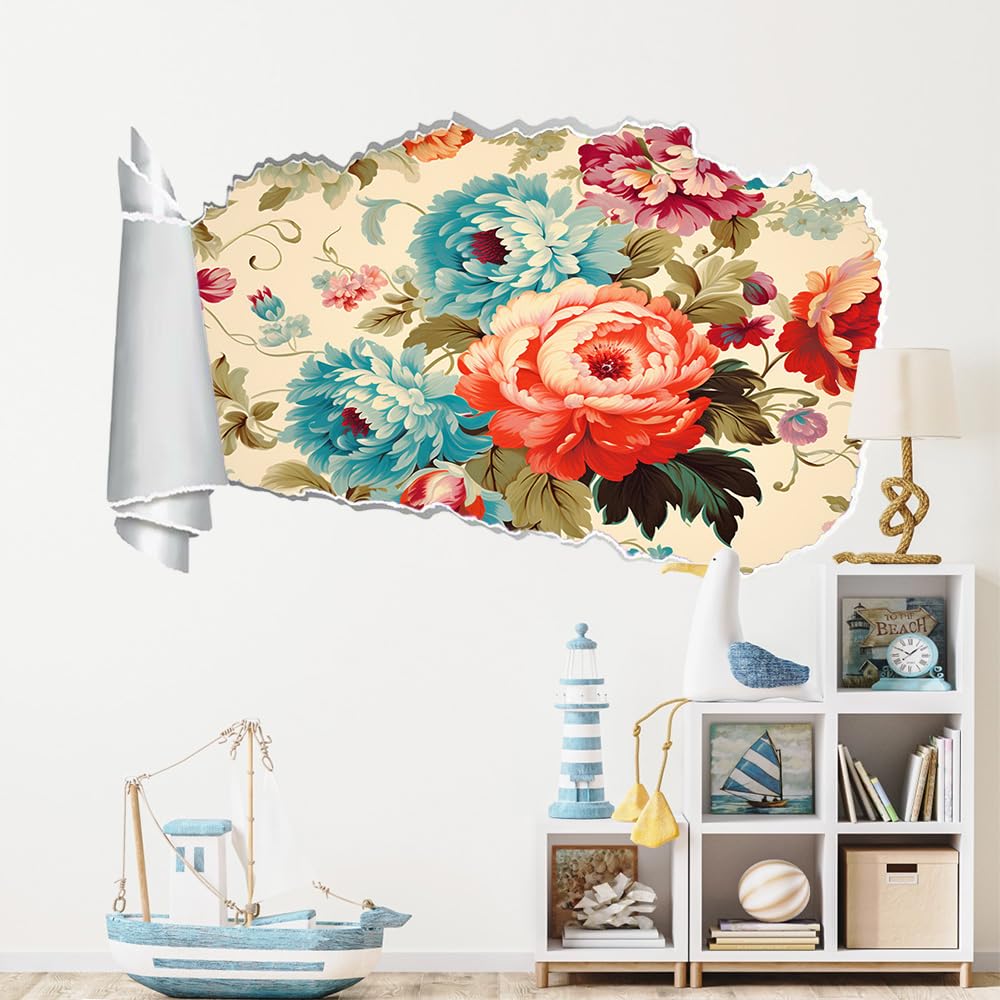 3D Wandaufkleber, Pfingstrose Durchbruch Wandtattoos Deko Wand Selbstklebend Natürliche Pflanzen, Wand Aufkleber Wanddurchbruch Wandsticker für Zuhause, Schlafzimmer, Wohnzimmer