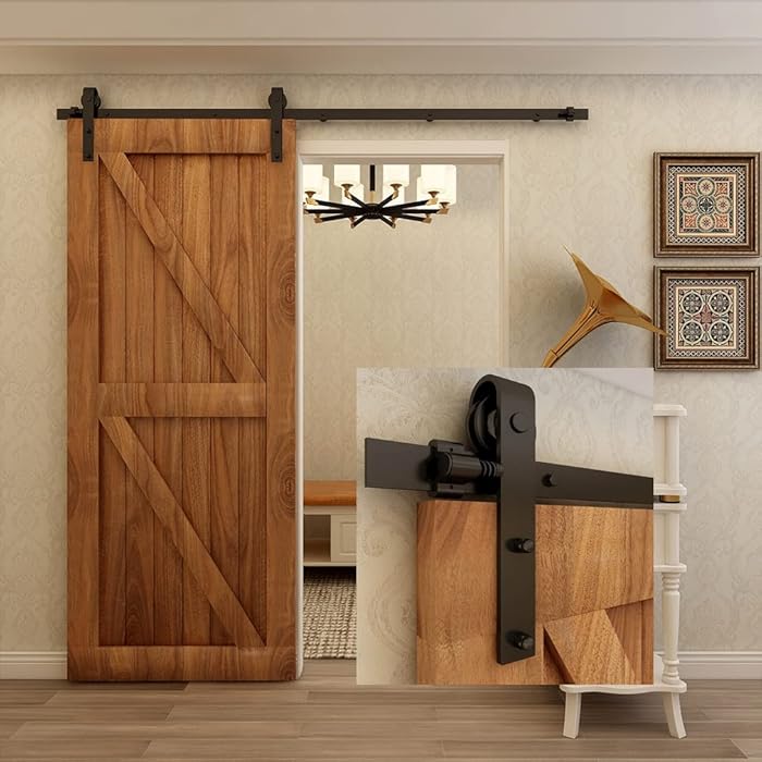 Buy CCJH 7FT Single Sliding Barn Door Hardware Kit Black Basic Roller