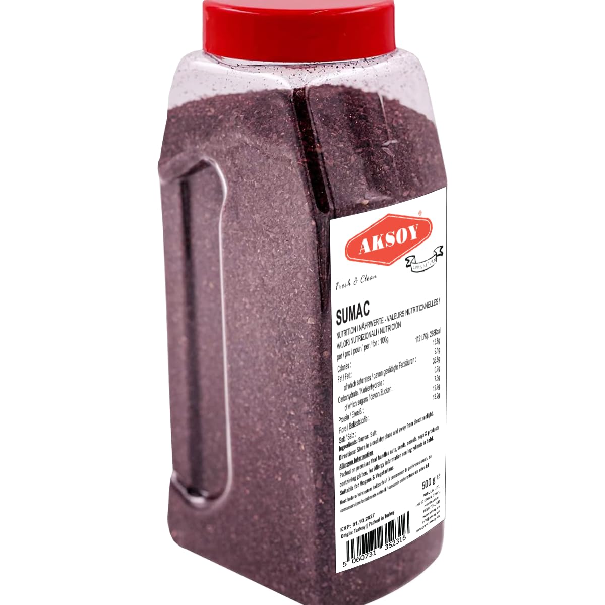 Aksoy Premium Ground Sumac 500GR Jar | 100% Natural, Fresh & Tangy Spice – Perfect for Salads, Marinades, Meat, Vegetables & Middle Eastern Recipes | Vegan