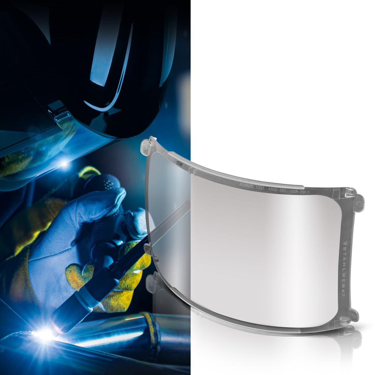 STAHLWERK Vorsatzscheiben/Ersatzscheiben für Bullet Automatik-Schweißhelm 3-in-1 – 6er Set Ersatzgläser, innen und außen, Schweißschutzglas, Visierglas, Schutzglas nach EN ISO 16321