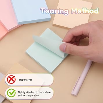 3x3 Inch Super Sticky Notes, 8 Pads (800 Sheets) Pastel Colors, Ink-Proof Self-Stick Notes for Office, Home &School
